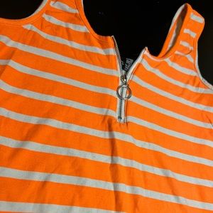 Small Neon Orange Striped Zip Up Crop Top